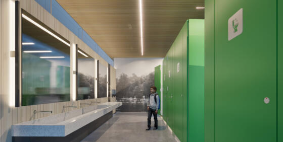 Rendered interior of the washroom and shower pavilion