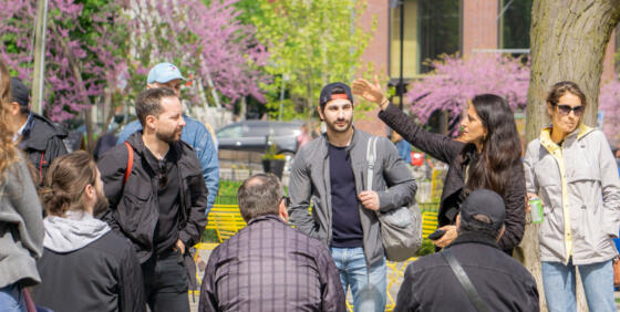 DTAH Senior Associate Elnaz Sanati (right) giving City of Mississauga staff a tour of St. Andrew's Playground Park